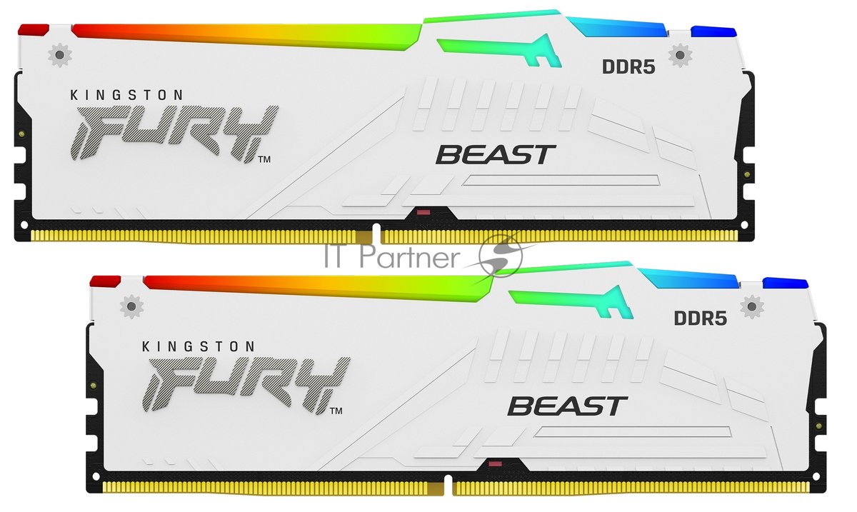 Оперативная память Kingston Fury Beast, DDR5, 32Gb (2x16Gb), 5200MHz, CL40, DIMM, с радиаторами, RGB, белый
