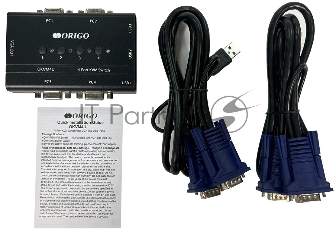 KVM-переключатель ORIGO OKVM4U/A1A, 4-портовый, с портами VGA и USB
