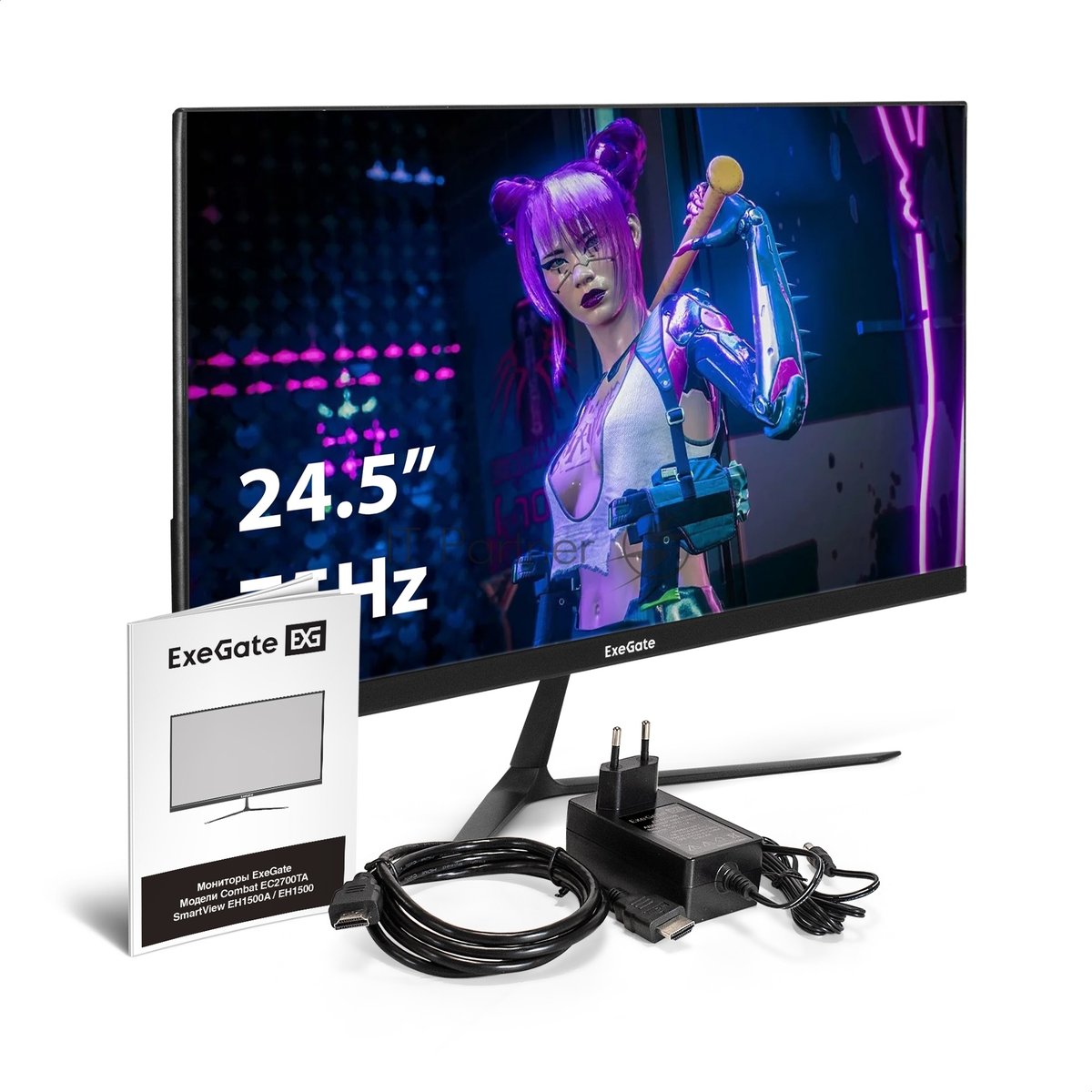 Монитор 24.5" ExeGate SmartView EH1500A IPS 1920x1080, 75 Гц, 5 мс, 16:9, 250 кд/м², 1xHDMI, 1xDisplayPort, VGA, Flicker Free, Low Blue Light, черный