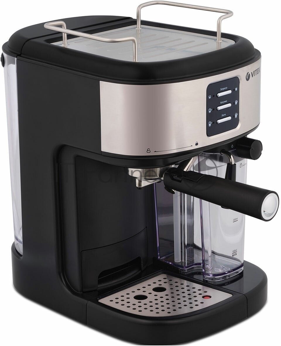 Кофеварка рожковая Vitek Metropolis VT-8489 черный/нержавеющая сталь, 1,5 л, 1250Вт, 15 бар