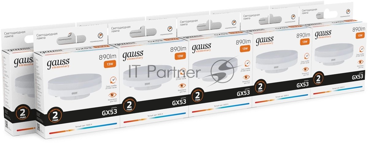 Лампа светодиодная Gauss Elementary 13Вт цок.: GX53 таблетка 220B св. свеч. бел. теп. Tablet (упак.: 10 шт)
