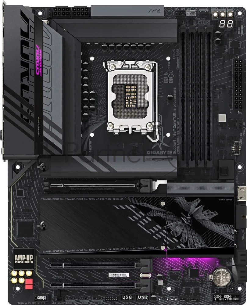 Материнская плата Gigabyte Z890 AORUS ELITE, LGA 1851, Intel Z890, 4xDDR5, 4xSATA, 4xM.2, 1xPCI-E 5.0 x16, 2xPCI-E 4.0 x4, 1xDP, 1xUSB-C (видео), 1x 2.5Gb LAN, 4xUSB-A 2.0, 3xUSB-A 3.2 Gen 1, 2xUSB-A 3.2 Gen 2, 1xThunderbolt 4, 2x3.5 мм, TOSLINK (S/PDIF), 7.1, ATX