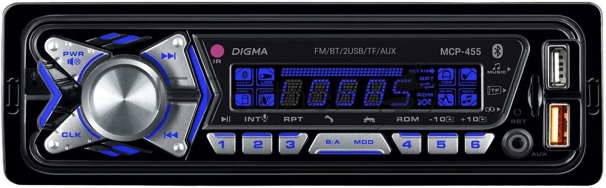 Автомагнитола Digma MCP-455, 1 DIN, Bluetooth, USB Type-A, AUX, пульт ДУ