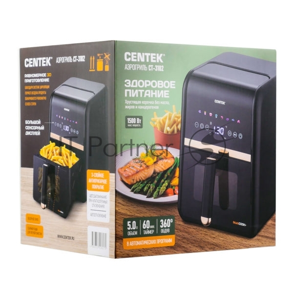 Аэрогриль CENTEK CT-3102 1500 Вт, 5 л, сенсорное упр., 360 обдув, таймер 60мин