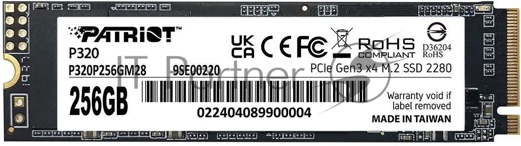 Накопитель SSD Patriot P320, 256Gb, PCIe 3.0 x4, M.2 2280, NVMe, R/W 2200/1200