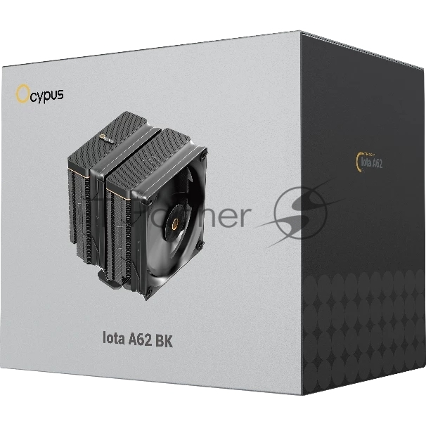 Кулер для процессора/ CPU Cooler Ocypus Iota A62 BK (260W, 4-pin PWM, LED temp., 158mm, Al/Cu, 6x6mm, 2x120mm, 77CFM, 29dBA, 2000RPM, S: 1851/1700/1200/115X, AM5/AM4, black)