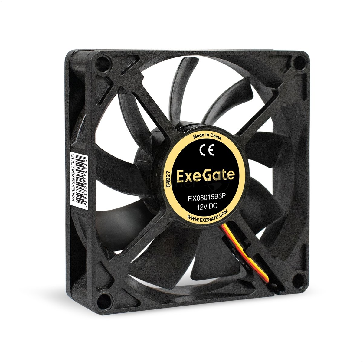 Exegate EX297042RUS Вентилятор 12В DC ExeGate EX08015B3P (80x80x15 мм, 2-Ball (двойной шарикоподшипник), 3pin, 2000RPM, 21dBA)