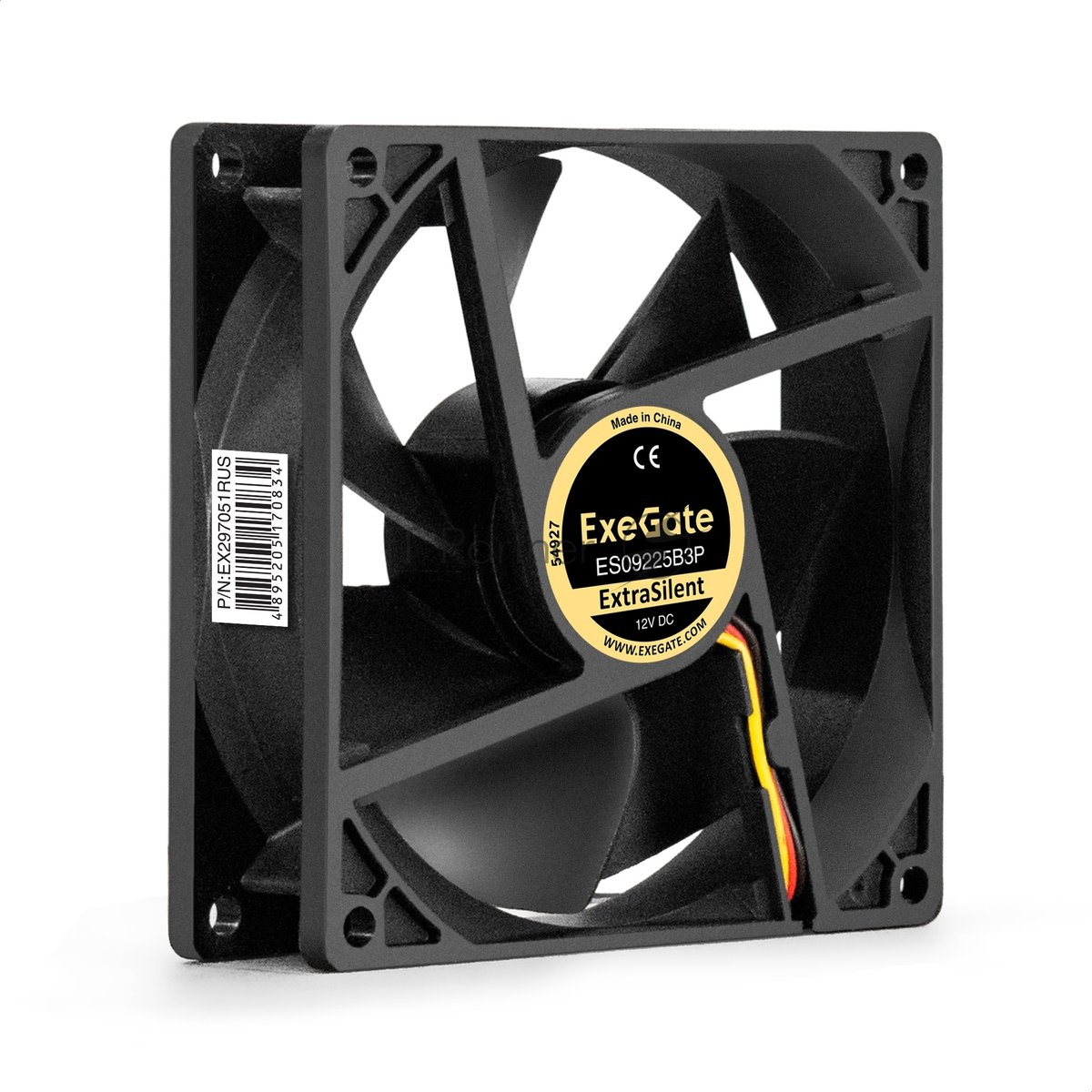 Exegate EX297051RUS Вентилятор 12В DC ExeGate ExtraSilent ES09225B3P (92x92x25 мм, 2-Ball (двойной шарикоподшипник), 3pin, 2000RPM, 25dBA)