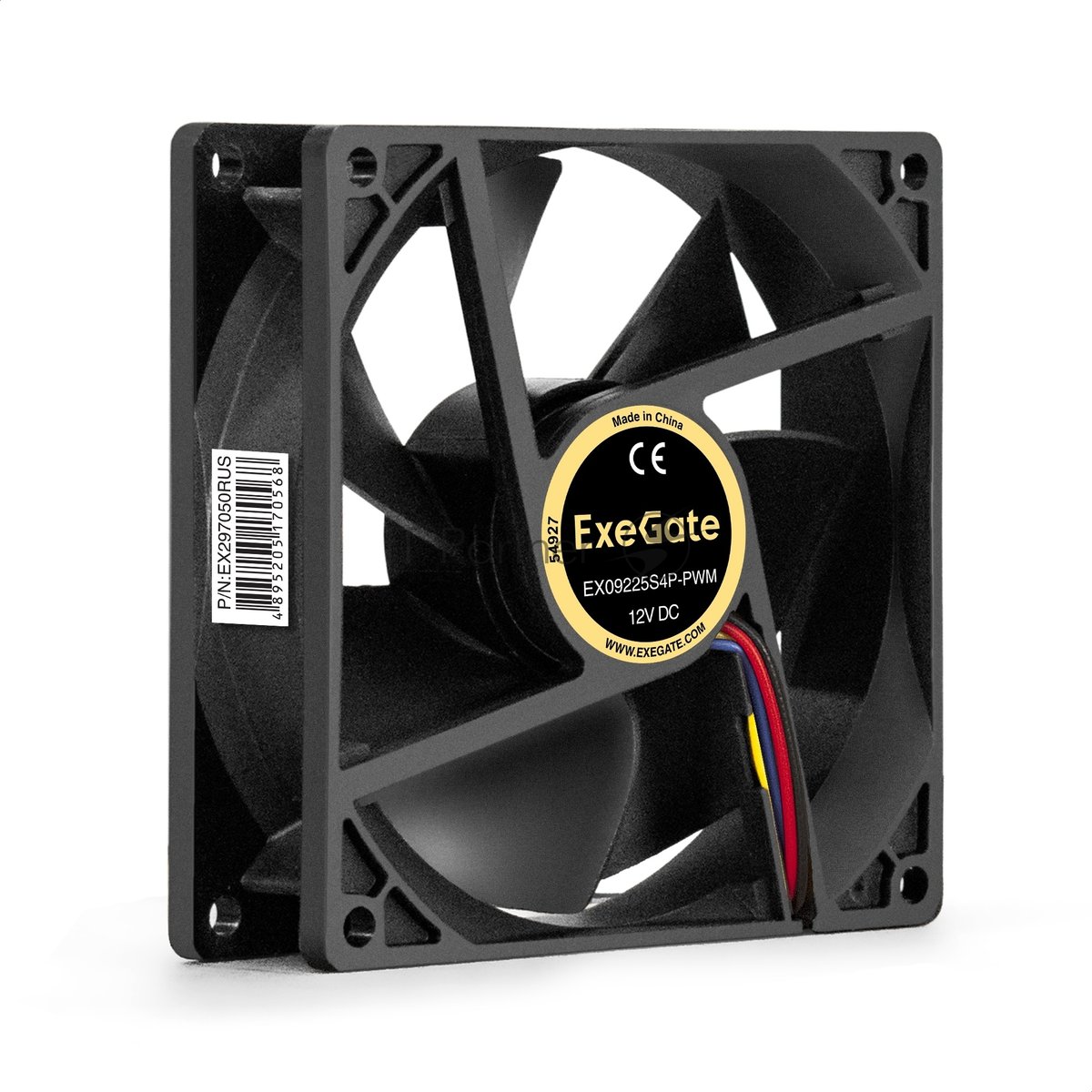 Exegate EX297050RUS Вентилятор 12В DC ExeGate EX09225S4P-PWM (92x92x25 мм, Sleeve bearing (подшипник скольжения), 4pin, PWM, 0-2000 RPM, 0-26dBA)