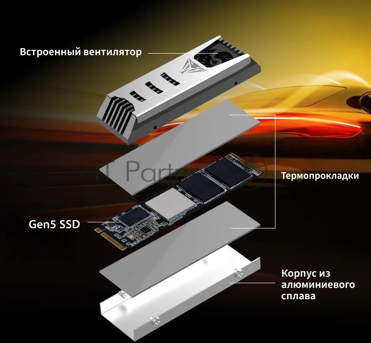 Накопитель SSD Patriot PV553, 4Tb, PCIe 5.0 x4, M.2 2280, NVMe, R/W 12400/11800, с активным охлаждением