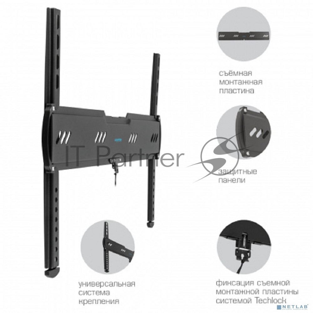 Кронштейн для телевизора Kromax Ultra Slim-100, 32"-90", макс. 55кг, настенный, фиксированный черный