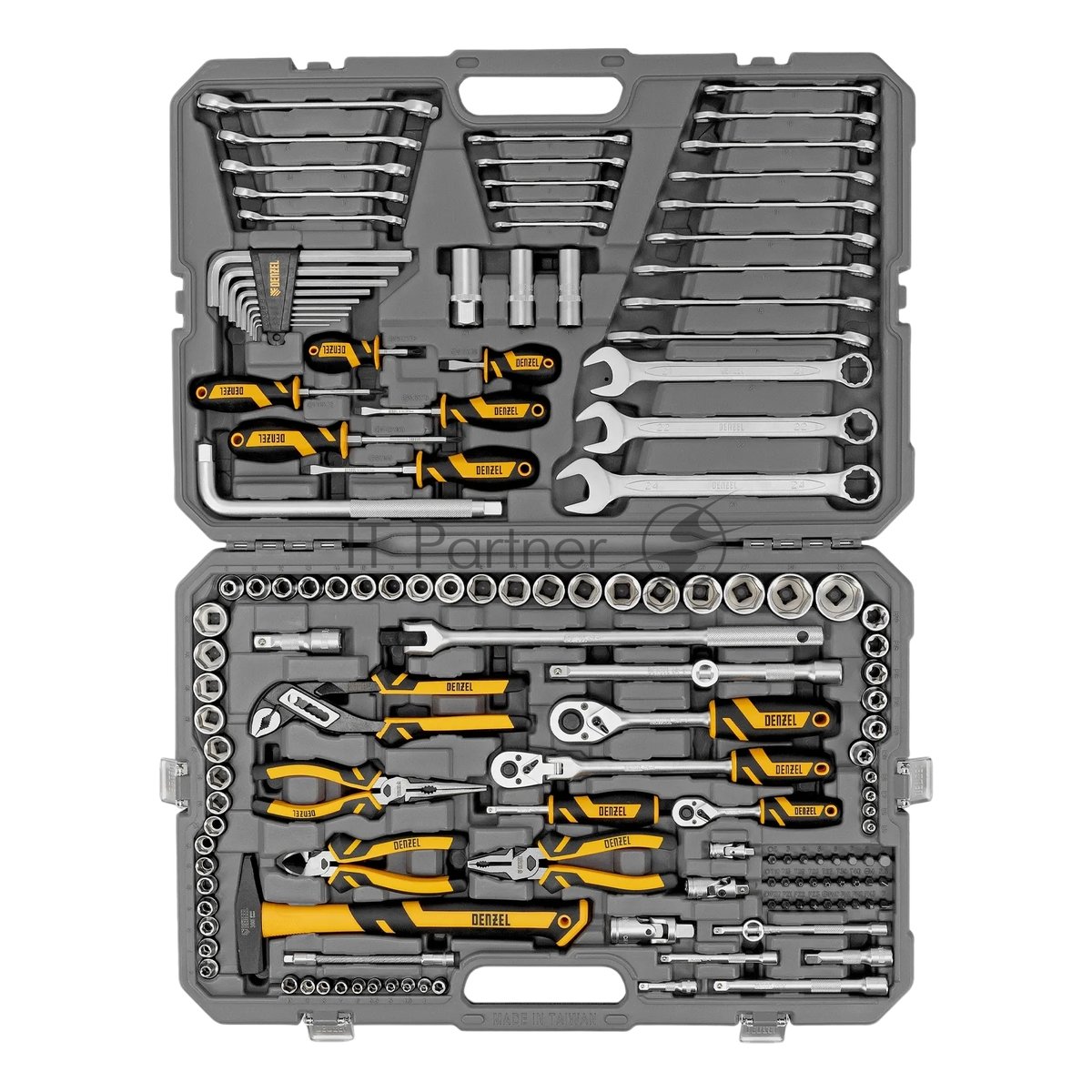 Набор инструментов Denzel 1/2", 1/4", 3/8", CrV, S2, пластиковый кейс, 144 предмета