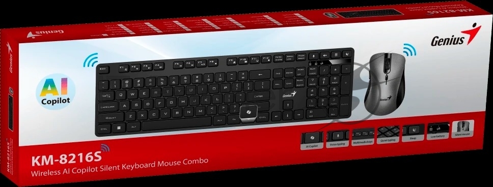 Комплект клавиатура+мышь Genius KM-8216S беспроводной, Bluetooth, 1000 DPI, чёрный
