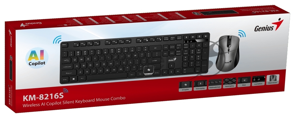 Комплект клавиатура+мышь Genius KM-8216S беспроводной, Bluetooth, 1000 DPI, чёрный