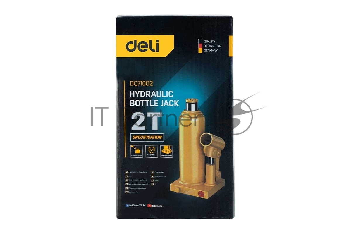 Грузоподъёмное оборудование Deli Домкрат бутылочный гидравлический Deli DQ71002 макс.грузоподъемность 2 т, высота подхвата 180мм, высота подъема 333мм, рабочий ход 105мм, ход выдвижного винта 48мм