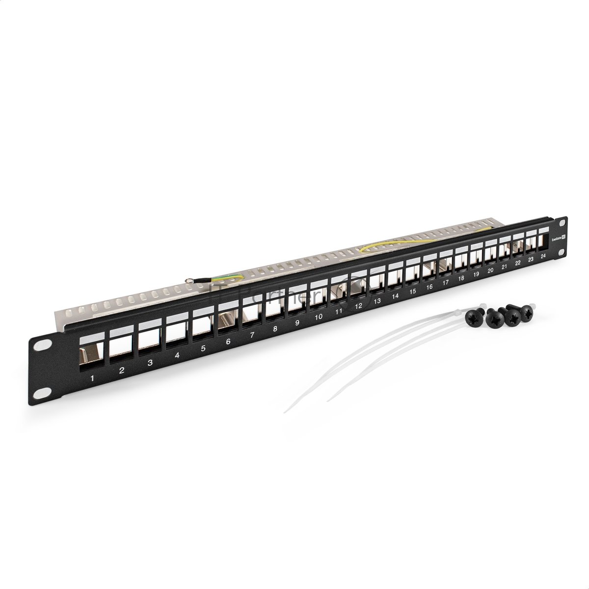 Exegate EX297321RUS Патч-панель модульная ExeGate EPPB-19-24-STP (19", STP, 24 port, наборная, экранированная, 1U, RoHS, с кабельным органайзером, Black, RTL)