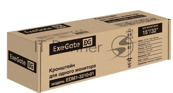 Настольное крепление ExeGate EDM1-3210-01 (кронштейн для одного монитора 15"-32", VESA 75x75, 100x100, макс. нагрузка 10 кг, наклон -45°/+45°, поворот -45°/+45°, вращение 360°, 2 способа крепления: сквозное и струбцина, черный)