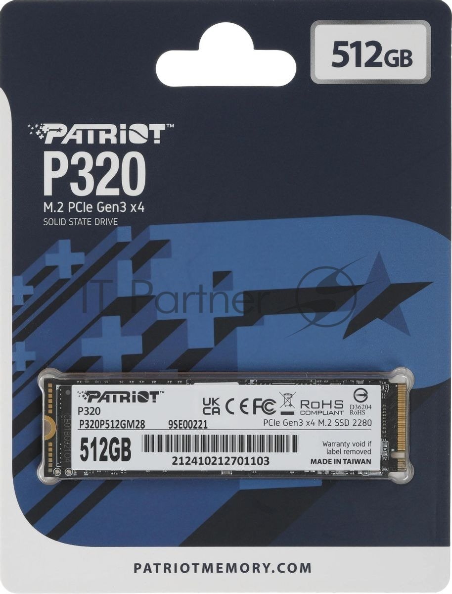 SSD Patriot Memory P320P512GM28, 512 ГБ, PCIe 3.0 x4, NVMe, M.2