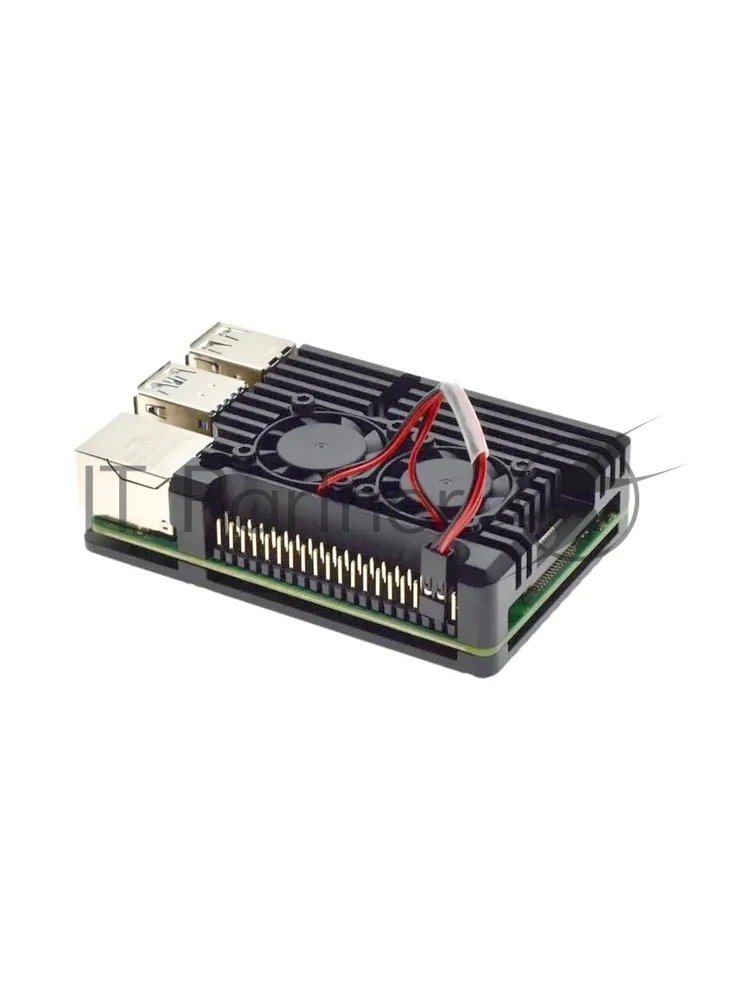 Компьютерный корпус Qumo Aluminum case with double black 2-wire fans, Raspberry Pi 5B, black(RS056)