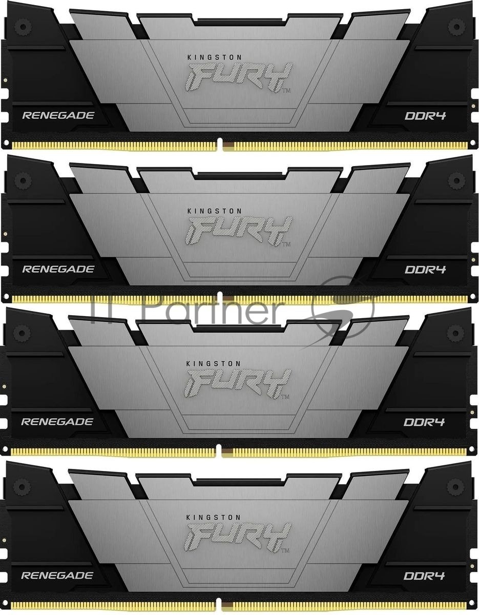 Оперативная память Kingston Fury Renegade, 64Gb (4x16GB), DDR4, 3600MHz, CL16, DIMM, с радиаторами, серый/черный