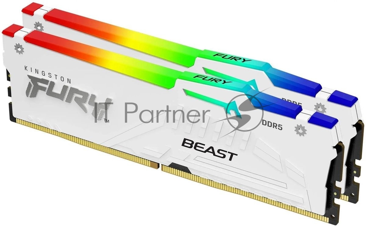 Оперативная память Kingston Fury Beast, DDR5, 32Gb (2x16Gb), 5200MHz, CL40, DIMM, с радиаторами, RGB, белый