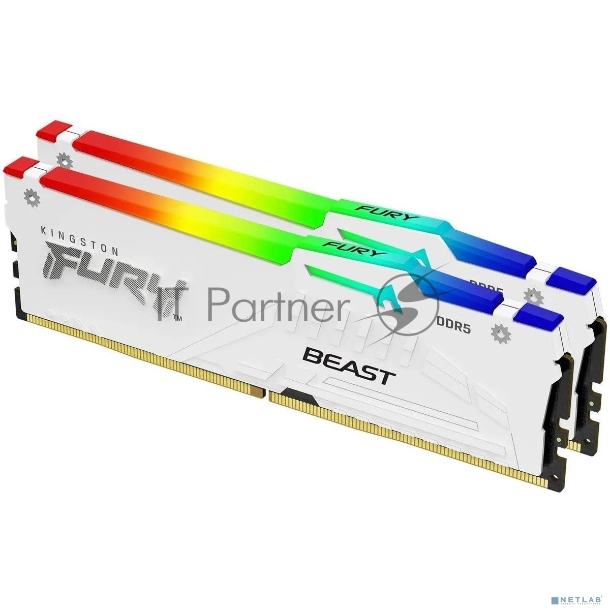 Оперативная память Kingston Fury Beast, DDR5, 32Gb (2x16Gb), 5200MHz, CL40, DIMM, с радиаторами, RGB, белый