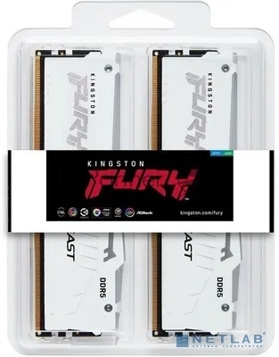 Оперативная память Kingston Fury Beast, DDR5, 32Gb (2x16Gb), 5200MHz, CL40, DIMM, с радиаторами, RGB, белый