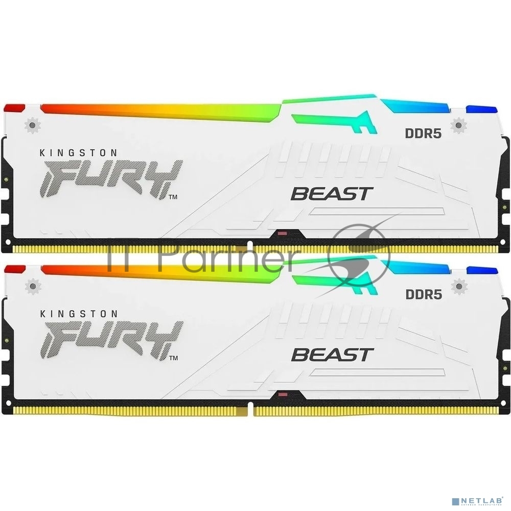 Оперативная память Kingston Fury Beast, DDR5, 32Gb (2x16Gb), 5200MHz, CL40, DIMM, с радиаторами, RGB, белый
