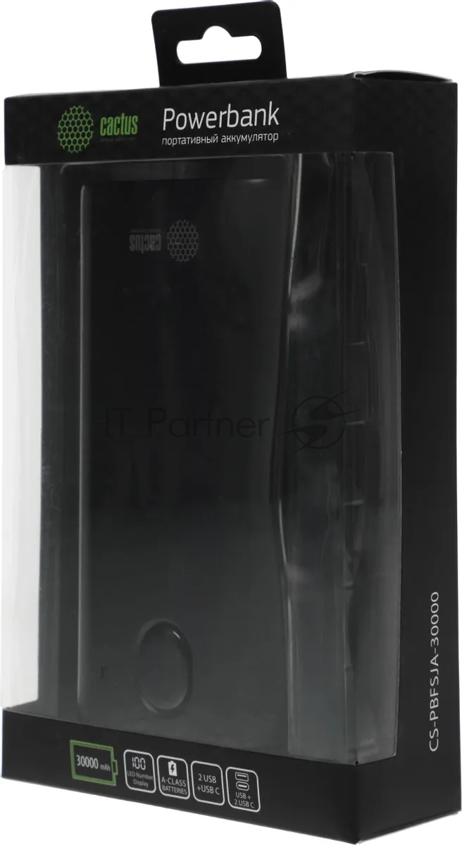 Портативный аккумулятор Cactus CS-PBFSJA-30000 30000mAh 4.5A 2xUSB-A/USB-C черный