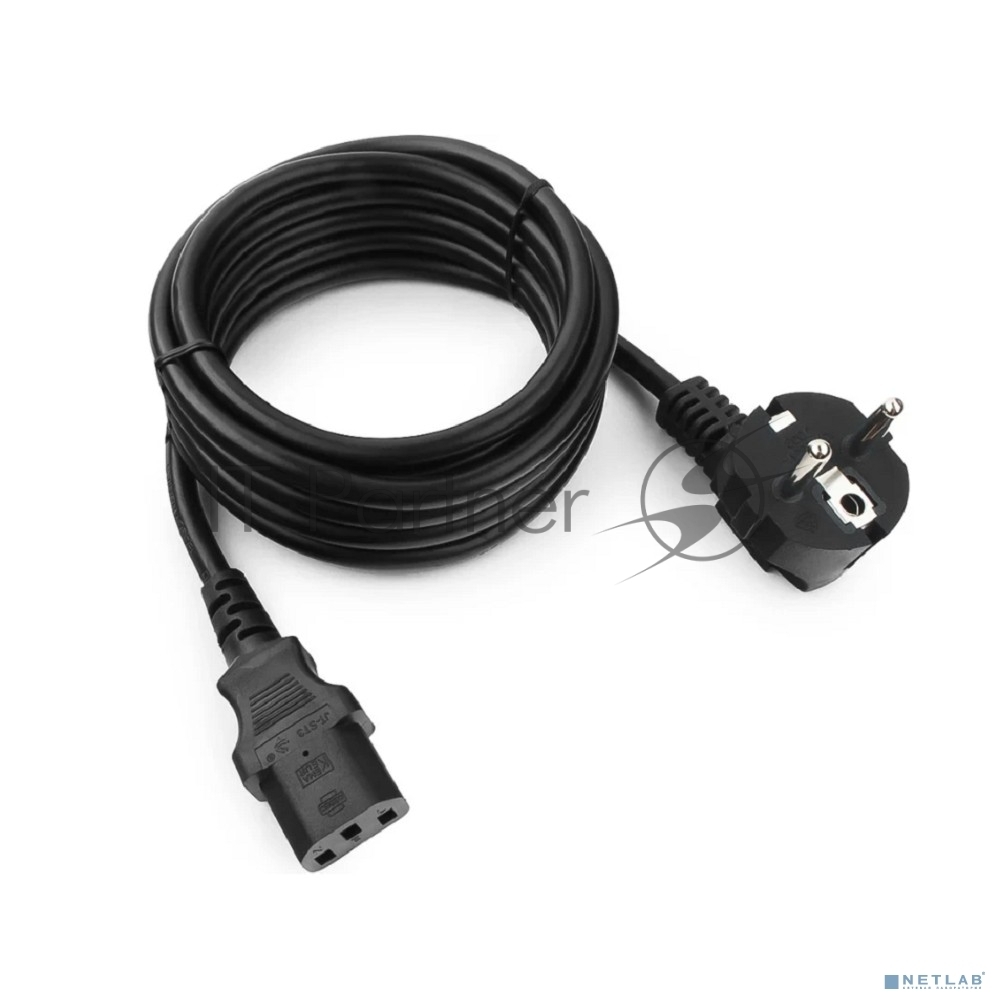 Кабель питания Cablexpert PC-186-1.5-3M, Schuko-C13, 3x1.5мм2, 10A, с заземлением, медь, 3м, черный, пакет
