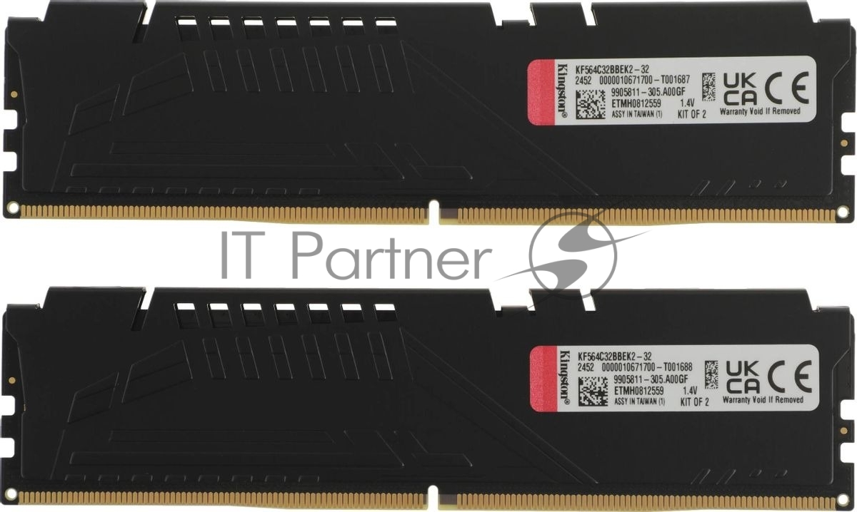 Оперативная память Kingston Fury Beast, DDR5, 32Gb (2x16Gb), 6400MHz, CL32, DIMM, с радиатором, черный
