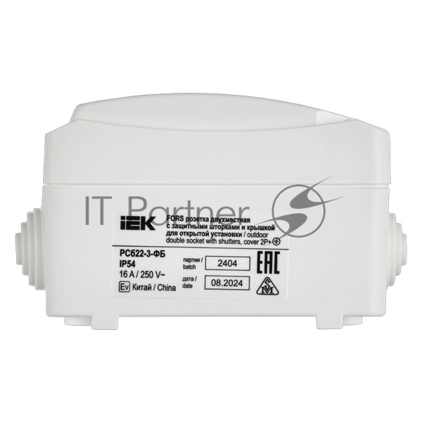 Розетка 2-я IEK ERS22-K01-16-54-DC ОП Форс РСб22-3-ФБ 16А IP54 с заземл. защ. шторки белый