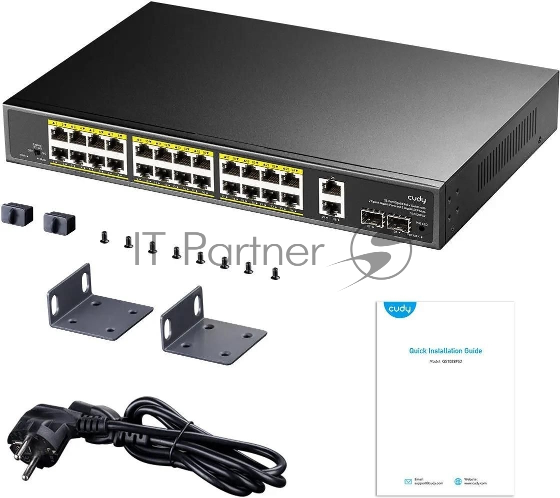 Коммутатор Cudy GS1026PS2, 24×1GbE PoE+, 2×1GbE, 2×SFP, PoE-бюджет 300 Вт