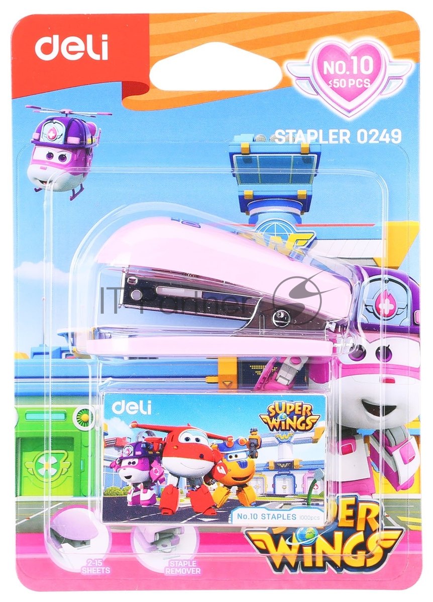 Степлер настольный Deli E0249 Super Wings 24/6 26/6 (12 листов), ассорти, 40 скоб, металл/пластик блистер