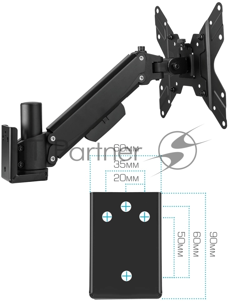 Кронштейн Kromax ORION-11 черный, 8 шт/уп. Кр. стал. настенный для TV 13"-48", max 3.2-20 кг, 5 ст св., нак. ±50°, пов. ±90°, от ст. 63-380 мм, max VESA 200x200 мм.