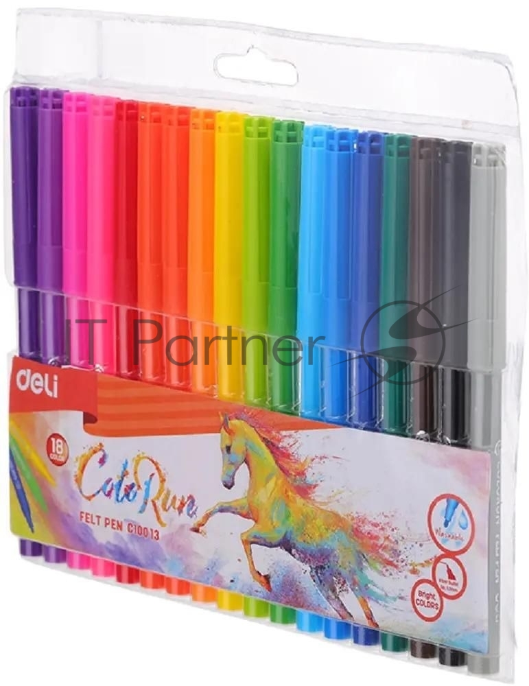 Фломастеры Deli EC10013 ColoRun, вентилируемый колпачок, 18 цветов, пакет с европодвесом