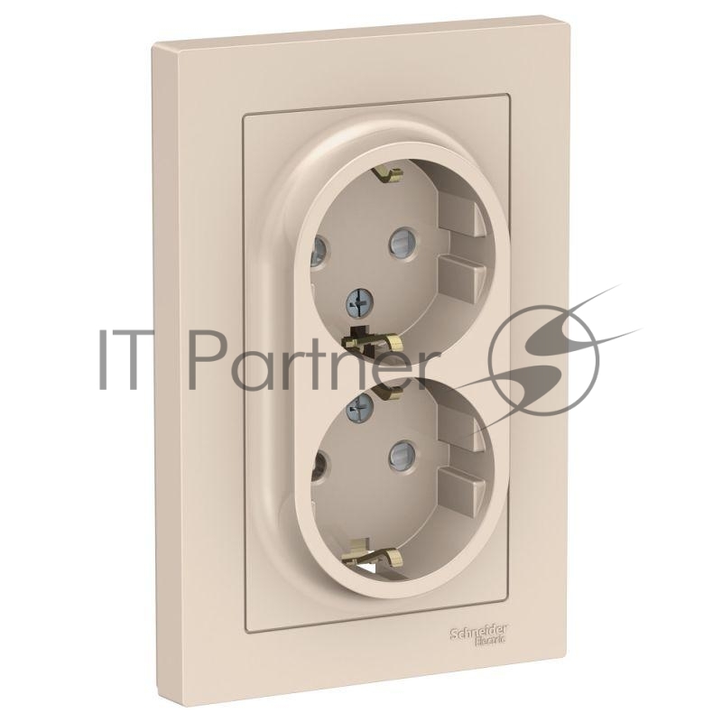Розетка 2-м СП AtlasDesign 16А IP20 с заземл. защ. шторки в сборе беж. SchE ATN000226