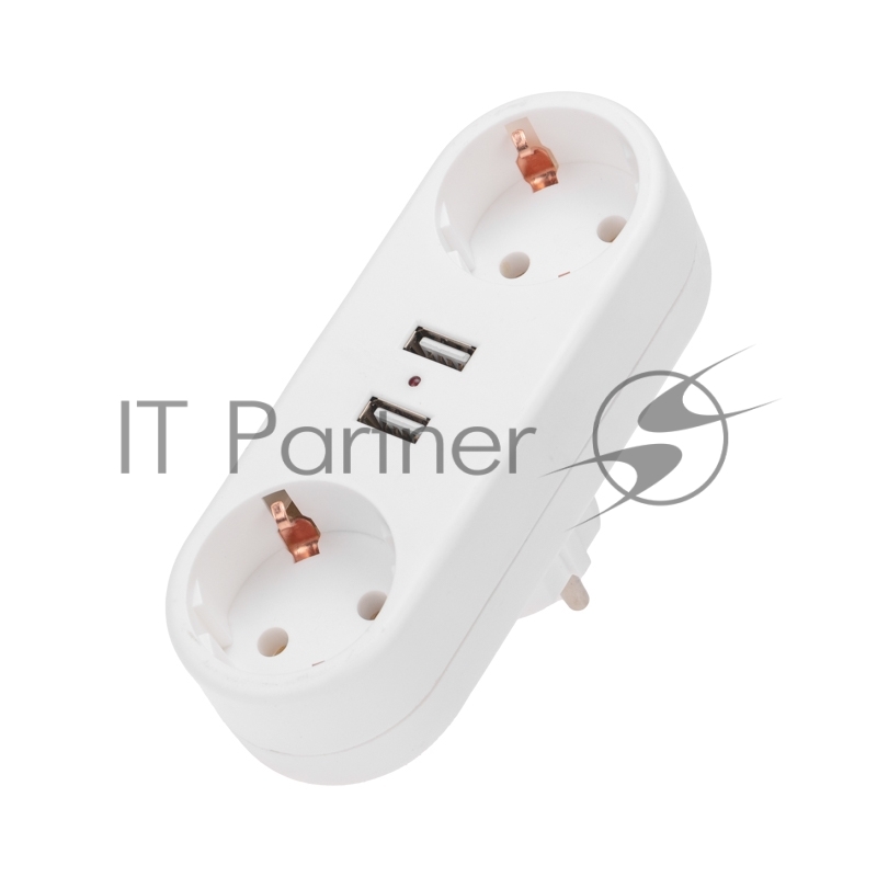 Двойник электрический Rexant линейный 16 А с заземлением + 2 USB-порта, 2,4 А, белый