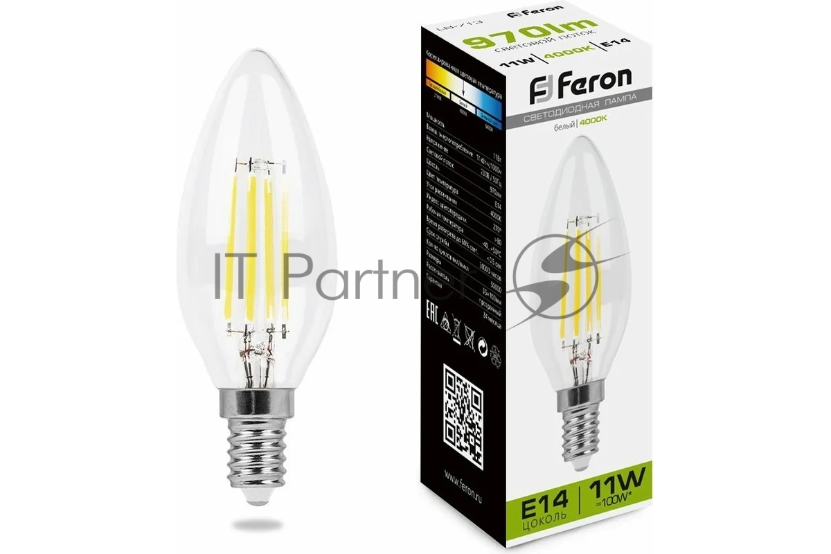 Лампа светодиодная Feron LB-713 11Вт Е14 белый свеча FILAMENT
