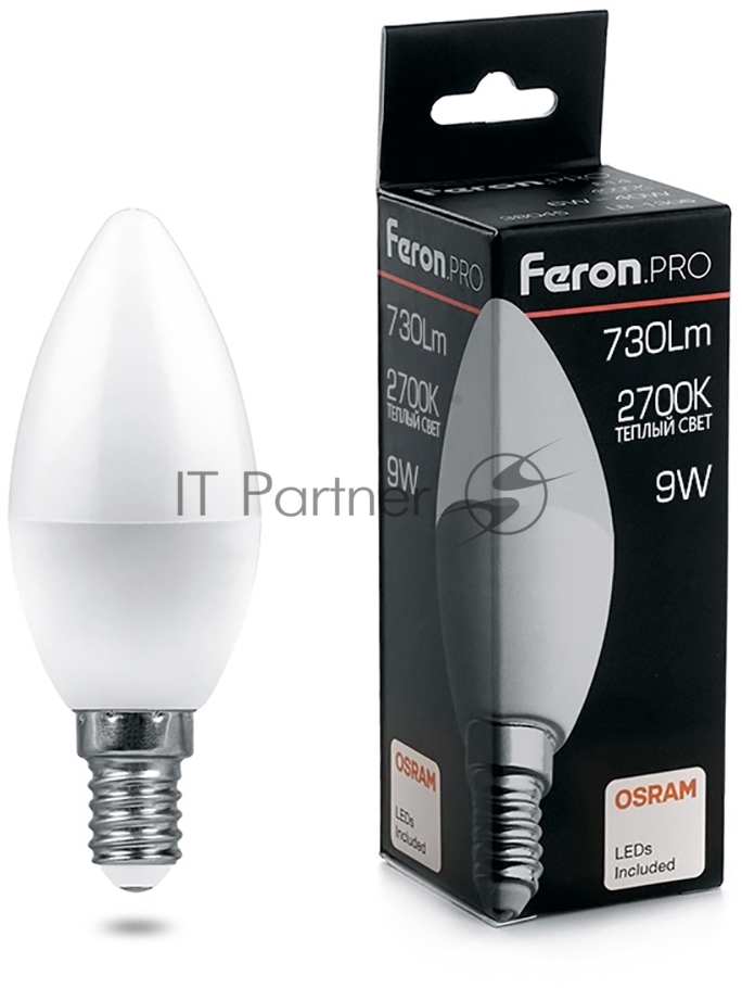 Лампа светодиодная Feron PRO LB-1309 9Вт Е14 теплый матовая свеча