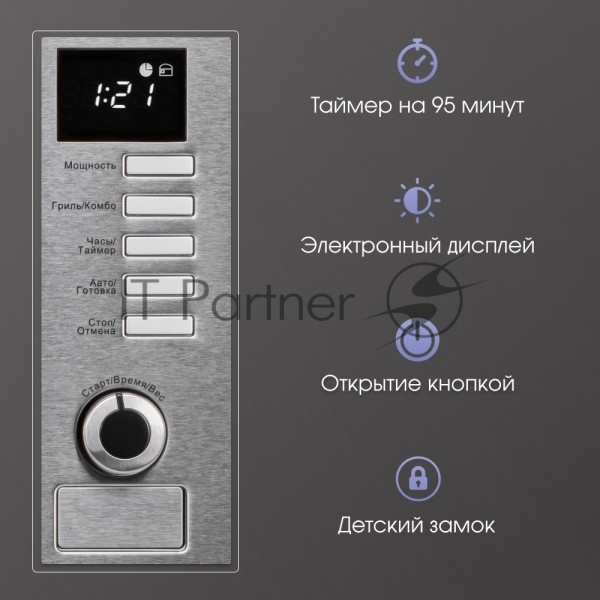 Встраиваемая микроволновая печь Zigmund & Shtain BMO 21 S нержавеющая сталь, 20 л, 1200 Вт, переключатели - поворотный механизм/кнопки