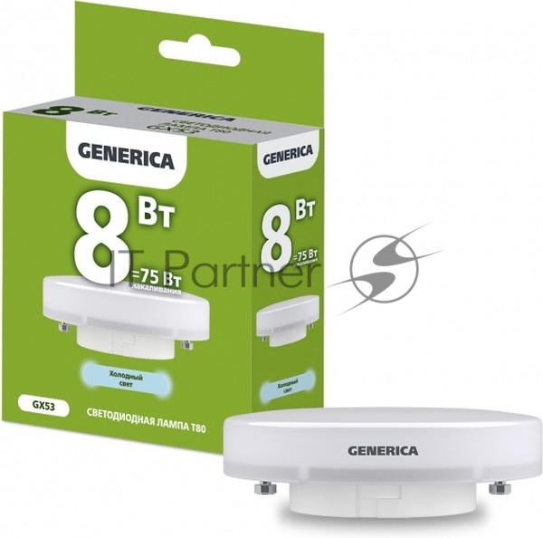 Лампа светодиодная T80 таблетка 8Вт 230В 6500К GX53 GENERICA