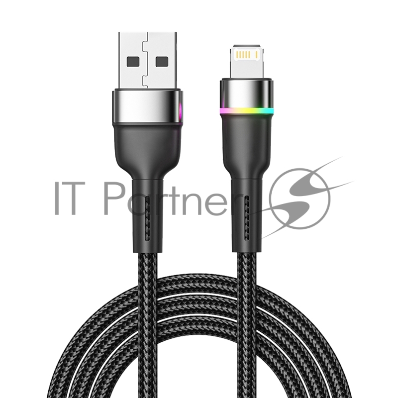 Rexant (18-7059) Кабель USB-A – Lightning для Apple, 2,4А, 1м, в черной нейлоновой оплетке, с LED подсветкой