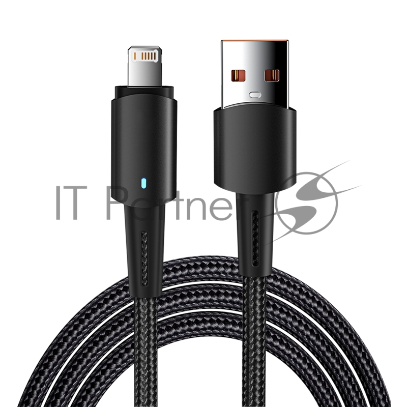 Кабель Rexant USB-A - Lightning для Apple, 2,4А, 1м, в черной нейлоновой оплетке, со световой индикацией