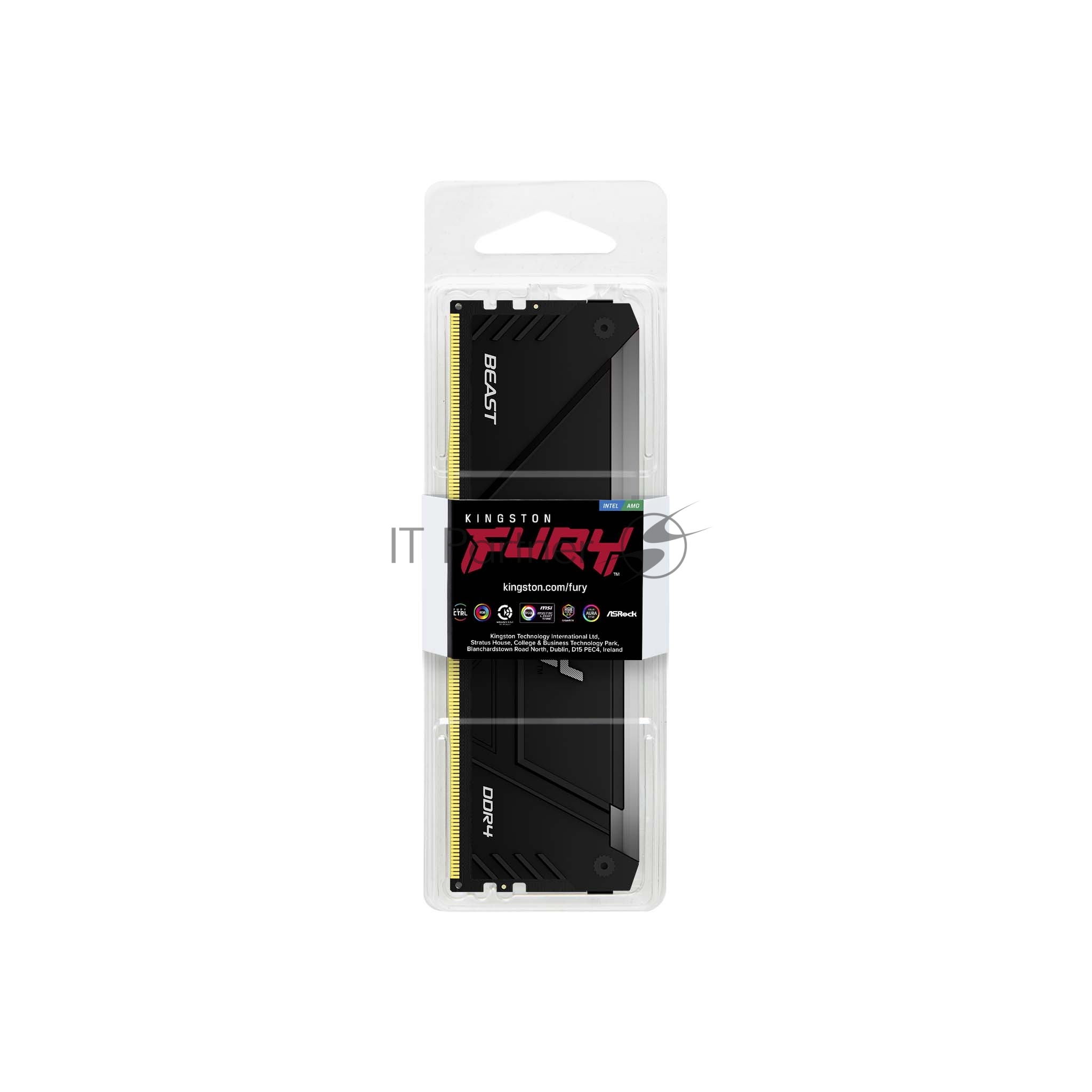 Оперативная память Kingston Fury Beast, DDR4, 32GB (1x32GB), 3200MHz, CL16, DIMM, с радиатором, RGB, черный