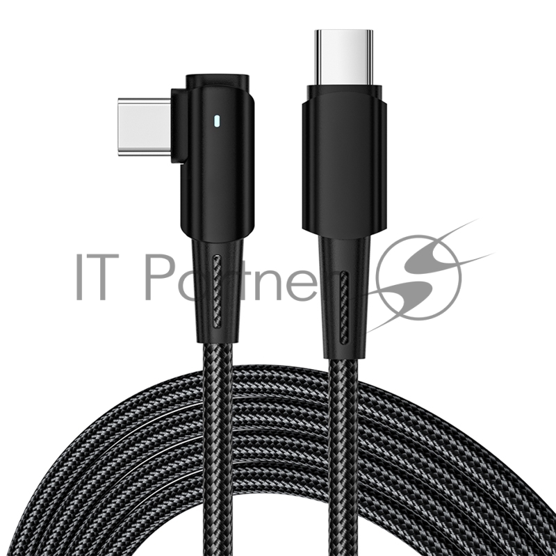 Rexant (18-7070) Кабель Type-C – Type-C, 5А, 100Вт, 1м, в черной нейлоновой оплетке, с угловым штекером и световой индикацией