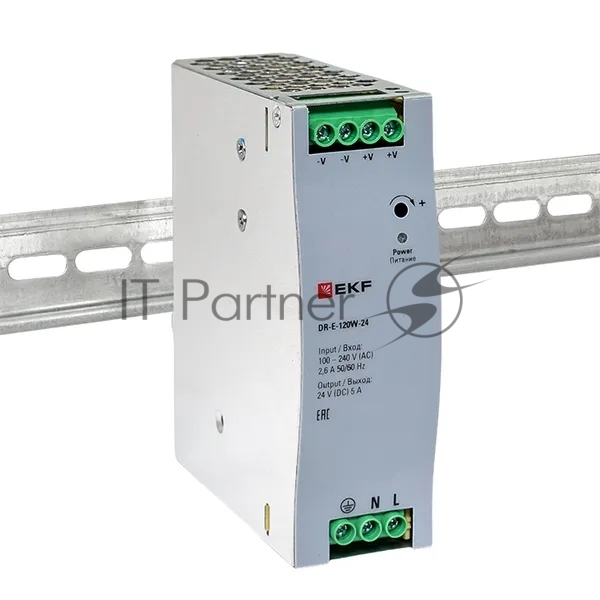 Блок питания на дин рейку EKF DR-E-120W-24 120 вт,Uвх ~ 220 В AC, Uвых - 24 В DC постоянного тока