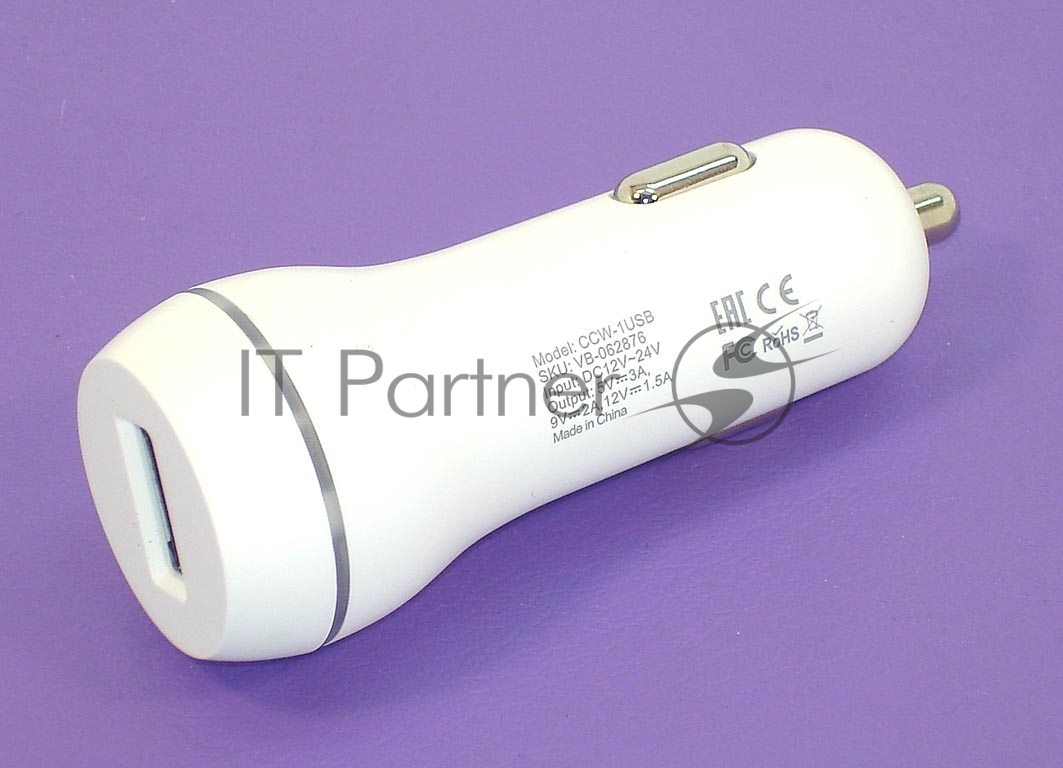 Автомобильное зарядное устройство AMPERIN CCW-1USB USB DC 5V 3.0A/9V 2A/12V 1.5A белый