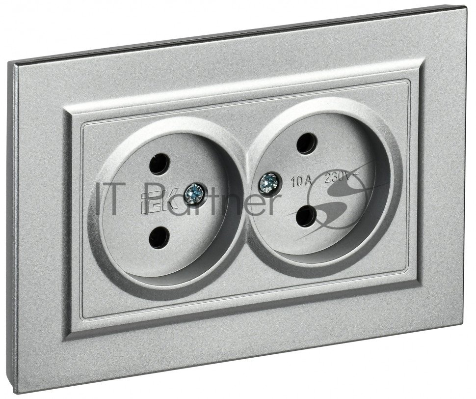 Розетка 2-местная IEK BRITE РС12-2-БрА (BR-R20-10-K47-F) без заземления, без защитных шторок, 10А в сборе, алюминий