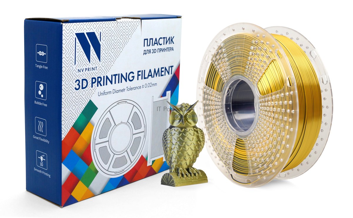 Филамент NV Print NV-3D-SILK-PLA-P-BLACK-GOLD, Silk PLA+, 1.75мм, 1кг
